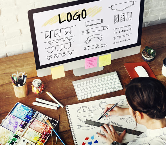Designer making brand sketche
